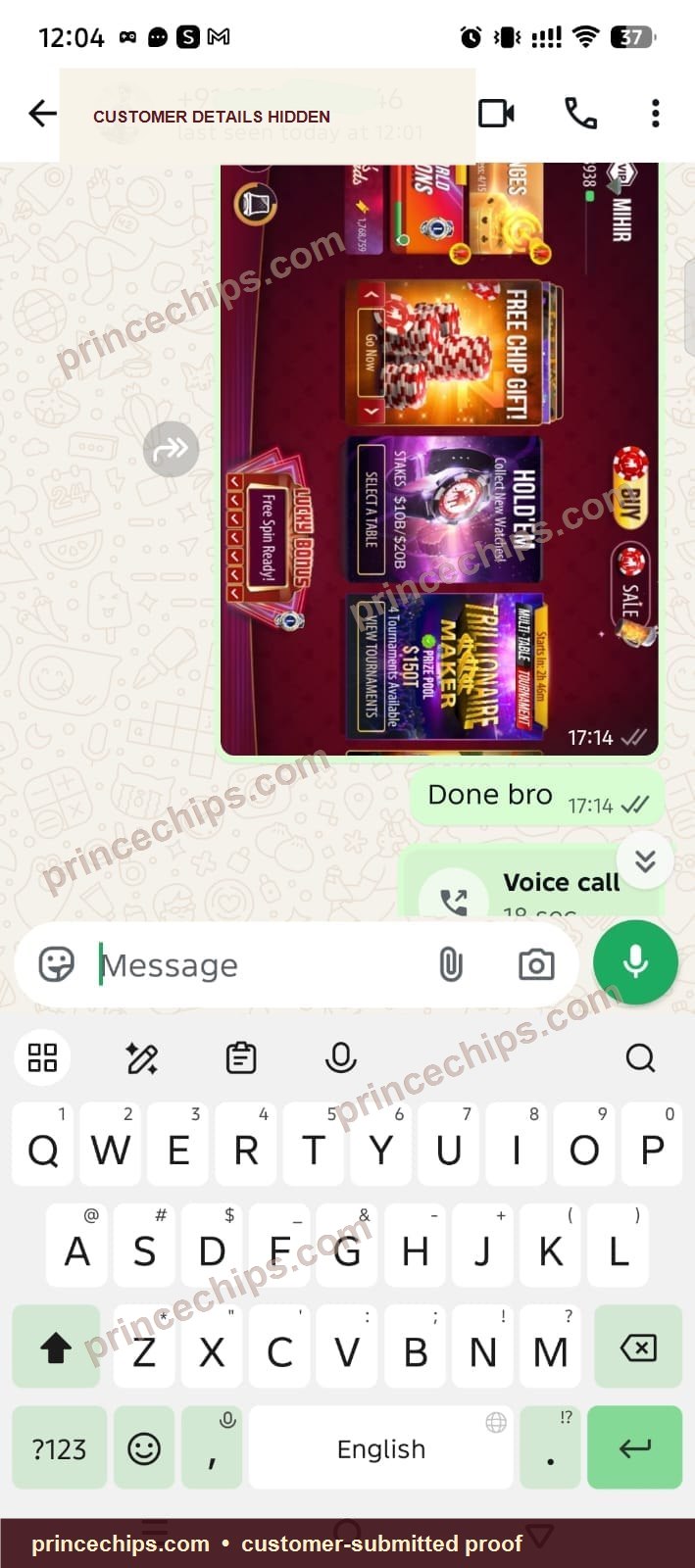WhatsApp chat showing delivery confirmed by client